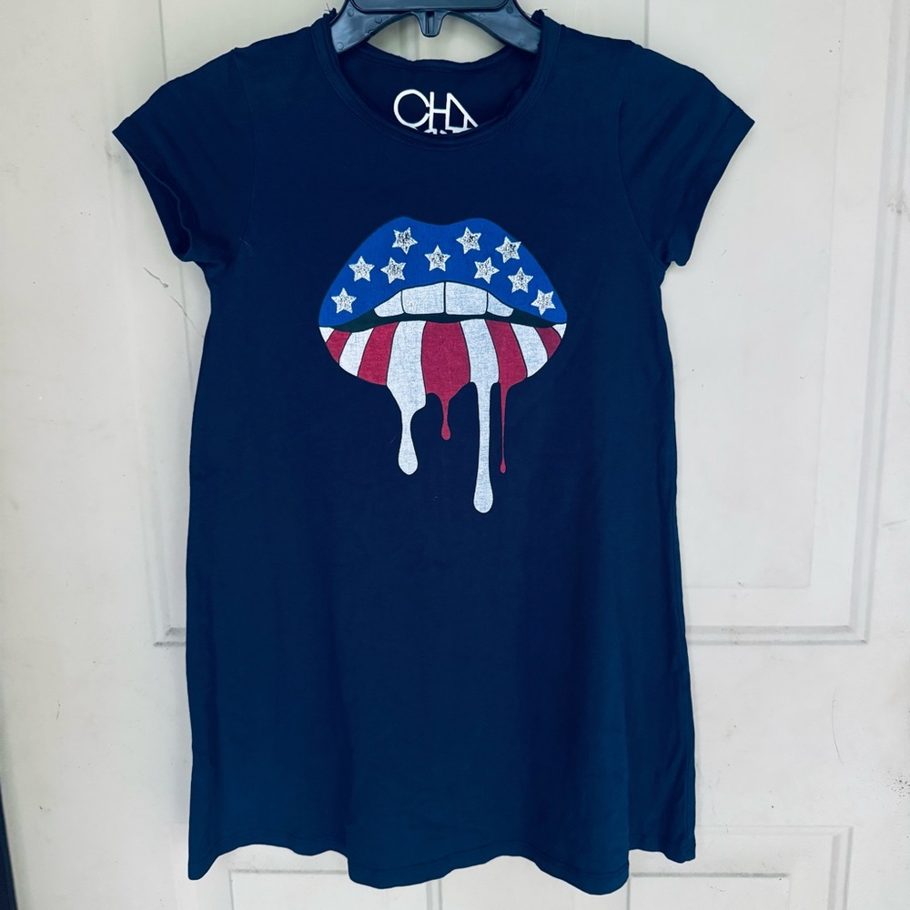 Girls Patriotic Lips Graphic Dress